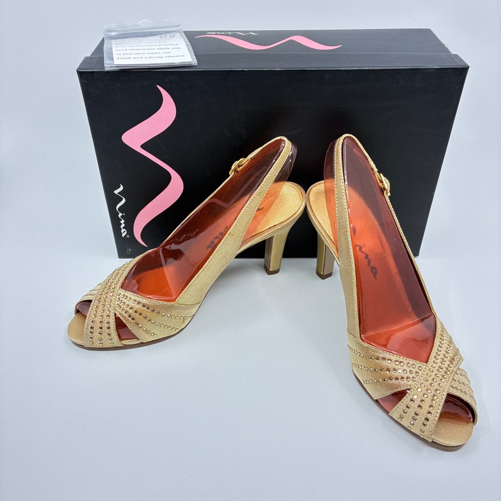 Vintage Nina High Heels 5.5 Embellished 80s Camille Gold Glimmer Coquette Glam